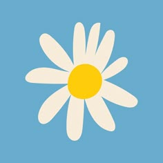 a white flower on a blue background with yellow center in the middle and bottom half