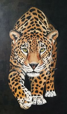 a painting of a leopard on a black background