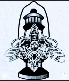 a drawing of a lamp with two bees on it