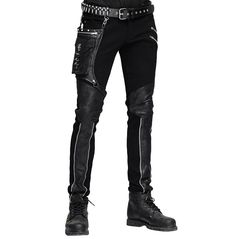 Rebelsmarket mens black pants with black pocket pants 5 Dieselpunk Fashion, Gothic Pants, Leather Hip Bag, Black Punks, Mens Fashion Edgy, Leg Bag, Business Casual Dresses, Mens Pants Fashion, Long Jeans