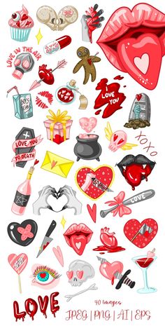 an image of valentine's day stickers on a white background with the words love and