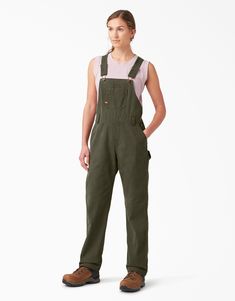 Move freely throughout your workday without sacrificing durability or functionality. Made with reinforced double stitching, these overalls are crafted to last, and the relaxed fit and soft feel allow you to move all day in comfort. Ample pockets and tool loops keep everything safe and easy to access. Farming Outfit Women, Green Overalls Outfits, Faire Outfit, Green Overalls, Overalls For Women, Dickies Workwear, Dickies Women, Jean Overalls, Clothes Shopping