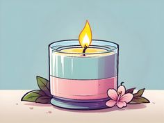 a candle with a flower on the table