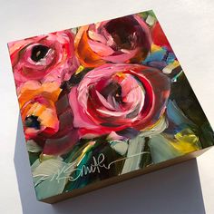 a painting of pink roses on a white background