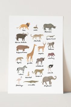 a card with different types of animals on it