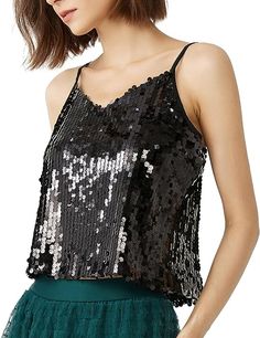 Look your best in this Sparking Sequin Cami Sleeveless Top. The eye-catching sequins bring a unique shimmering look that's sure to turn heads. Show off your personal style with this must-have statement piece. 100% Polyester Imported Pull On closure Hand Wash Only Brand Size Dress Bust Waist Hip XS 0-2 31-32.5'' 23-24'' 31-34" S 4-6 33-35'' 25-26'' 35-37" M 6-12 35-36'' 27-28'' 38-39" L 12-14 38-40'' 29-31'' 40-42" XL 14-16 40-42'' 33.5-36'' 44-46" Glamorous Party Camisole Tank Top, Glamorous Tank Top For Party Season, Glamorous Sleeveless Camisole For Party Season, Evening Party Season Cami Tank Top, Evening Cami Tank Top For Party Season, Glamorous Camisole For Party Season And Night Out, Glamorous Camisole For Night Out And Party Season, Cami Tank Top For Evening Party Season, Glamorous Camisole For Party Season Night Out