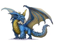 a blue and yellow dragon statue on a white background