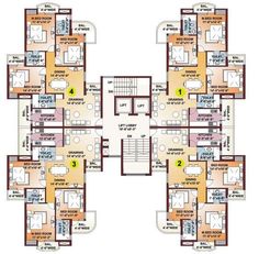 the floor plan for an apartment building with four floors and three levels, including two bedroom apartments