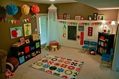 a child's room decorated in bright colors