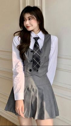 Korean Uniform School, Moda Ulzzang, School Uniform Fashion, School Uniform Outfits, Uniform Outfits, Future School, School Dr, School Dresses, Girls Uniforms