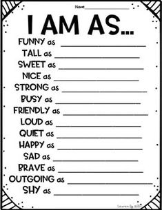 i am as printable activity for kids to do with their own words and pictures