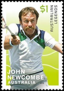 a stamp with a man holding a tennis racquet