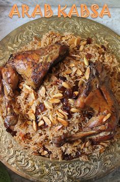 an image of food on a plate with the words arab kabsa above it