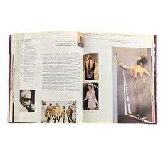 an open book with pictures and text on the page, including images of mannequins