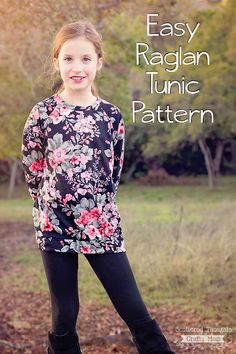 Girls Tunic Dress Pattern, Raglan Top Pattern, Tunic Pattern Free, Girls Shirt Pattern, Girls Top Pattern, Tunic Tops Pattern, Girls Tunic Tops, Toddler Patterns