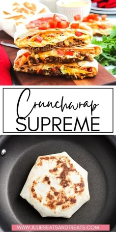 some food that is on top of a pan with the words cranchaa supreme