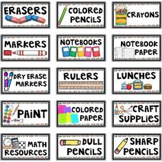 classroom name tags with different colors and shapes for students to use in their writing skills