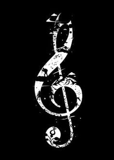 a black and white music note with the letter s in it's center on a dark background