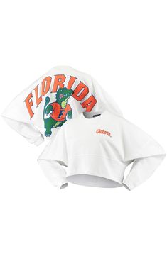 SPIRIT JERSEY Women's White Florida Gators Raw Hem Cropped Spirit Jersey Long Sleeve T-Shirt | Nordstrom Jersey Long Sleeve, Spirit Jersey, Cropped Long Sleeve, Summer Lovin, Florida Gators, Knit Collar, Team Spirit, Jersey T Shirt, Nice Tops