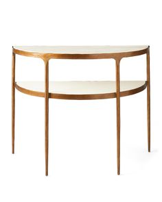 *Belle tournure.* Its hammered frame shines with a polished brass finish. Natural stone provides a luminous material mix. A striking two-tiered piece to style. Half Moon Console Table, Bar Console, Entry Console, Beach House Furniture, Serena And Lily, Billiard Room, Serena & Lily, Design Advice, Stone Top