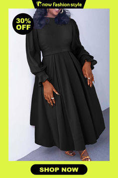 Black Crewneck Balloon Sleeve Cinched Waist Loose A-line Silhouette  Evening Wedding Party Pleated Maxi Dress Pleated A-line Party Dress, Fall Wedding Dress With Pleated Details, Fall Wedding Pleated Dress, Solid Pleated Dress For Prom, Stretch A-line Dress For Wedding, Solid Pleated Prom Dress, Solid Color A-line Prom Midi Dress, Fall A-line Dress For Banquet, Black Pleated Dress For Prom