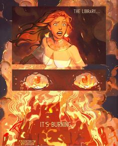 an image of a woman with fire in her hair and the words, it's burning