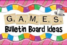 the word games written in wooden blocks with a top hat on it and colorful striped background