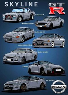 the evolution of nissan's skyline car from its early days to present in this poster