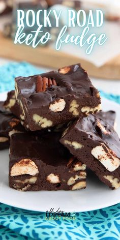 rocky road keto fudge on a white plate