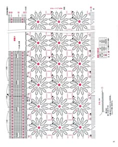 a crochet pattern with red dots on the center and two rows of stitches