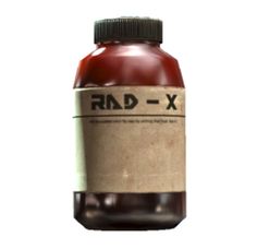 a bottle of red liquid with the word rad - x on it's label