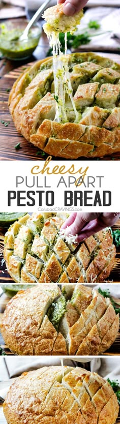 4 Ingredient, make ahead buttery, Cheesy Pull Apart Pesto Bread is SO addictingly delicious and couldn't be any easier! Italian Pull Apart Bread, Pesto Bread, House Warming Party, Bread Appetizers, Pesto Recipe, 4 Ingredient, Pull Apart, Game Day Food