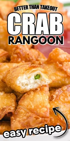 an advertisement for crab rangoon on a plate with the words, better than takeout crab rangoon