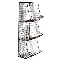 three tiered wire shelf with four shelves on each side and one hanging from the ceiling