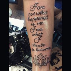 a person with a tattoo on their leg that says i am not what happened to me