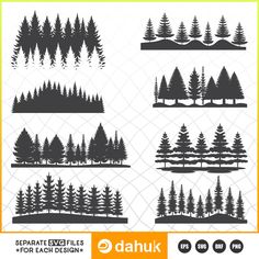 the silhouettes of different trees are shown