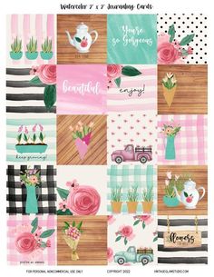 a collage of pink flowers and green plants with words on the side that read, we