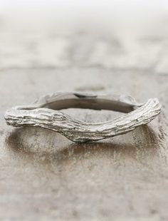 caption:Shown in platinum Unique Wedding Bands For Women, Nature Inspired Wedding Bands, Ken And Dana Designs, Two Paths, Textured Wedding Band, Women's Wedding Bands, Tree Bark Texture, Nature Inspired Engagement Ring, Nature Inspired Wedding