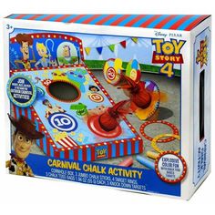 the toy story 4 carnival chalk activity set is in its box and it's ready to be played