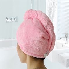 Color: pink Microfiber Towel Hair, Hair Drying Cap, Women Towel, Hair Blower, Anti Frizz Hair, Microfiber Bath Towels, Hair Towel Wrap, Hair Turban, Towel Wrap