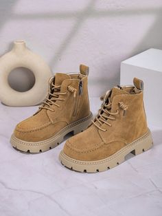 Children Boots, 2023/2024 Autumn Winter New Kids Ankle Boots For Girls Suede Leather Soft Sole Short Boots With Heel Line Brown Fashionable    Plain    Kids Shoes, size features are:Bust: ,Length: ,Sleeve Length: Kids Ankle Boots, Boots With Heel, Boots 2023, Boots For Girls, Girls Snow Boots, Embroidered Boots, Trendy Boots, Toddler Boots, Ankle Boots Flat