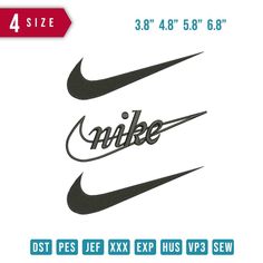 the nike logo is shown in black and white, with an additional size for each shoe