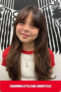 Long Layered Cut with Curtain Bangs for Little Girls Girls Haircuts With Layers, Cute Haircuts, Long Layered Haircuts, Haircuts For Long Hair, Long Hair Girl