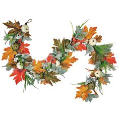 a wreath made out of leaves and other autumn foliages on a white background with the letter o