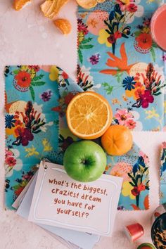 an assortment of fruits and condiments on a table with a note saying what's the biggest, craziest, can you have if i am