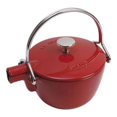 a red pot with a handle on it