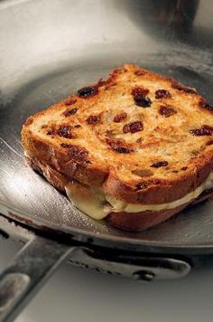 a grilled cheese sandwich in a frying pan