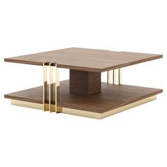 a square coffee table with gold metal legs