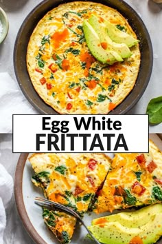 an egg white frittata with avocado and spinach on the side