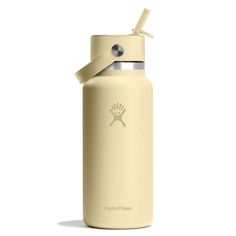 a yellow hydro flask water bottle on a white background